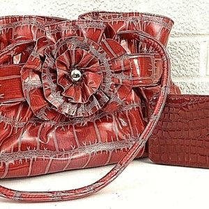 SOLD.  Red Vinyl Purse Satchel Handbag Pocketbook